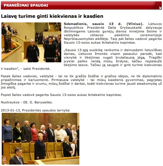 Prezidentė išklausė kalbą apie tai, kad kolaborantų vaidmuo Sausio 13-osios byloje iki šiol neįvertintas (video)