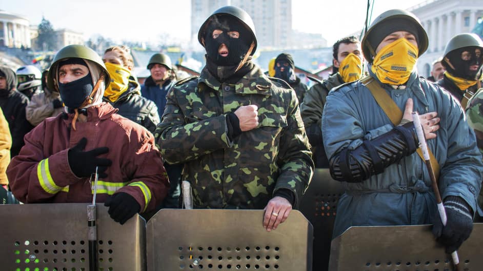 Lietuvos remiami kovotojai maidano orumo revoliucijos metu už Ukrainos nepriklausomybę. Nuotr.