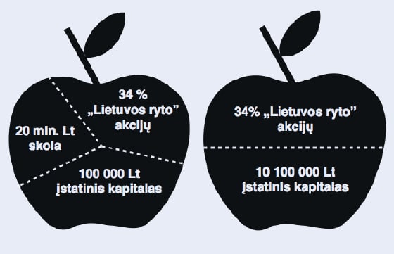 Obuolys kairėje - tokia UAB „Snoras Media“, kokią buvo siūloma pirkti praeitų metų pavasarį paskelbto konkurso dalyviams, obuolys dešinėje - tokia, kokią nusipirko B. Gudelis.