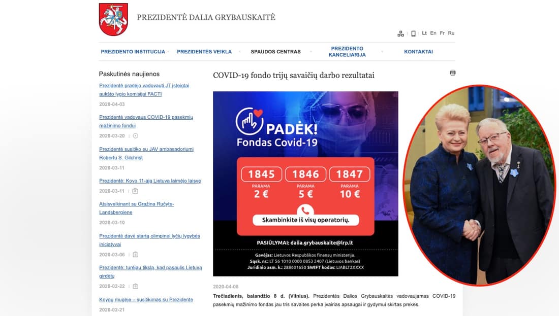 Lietuvos prezidentės D. Grybauskaitės internetinio portalo fragmentas. Raudoname apskritime preizdentė kairėje šalia Lietuvos patriarcho.
