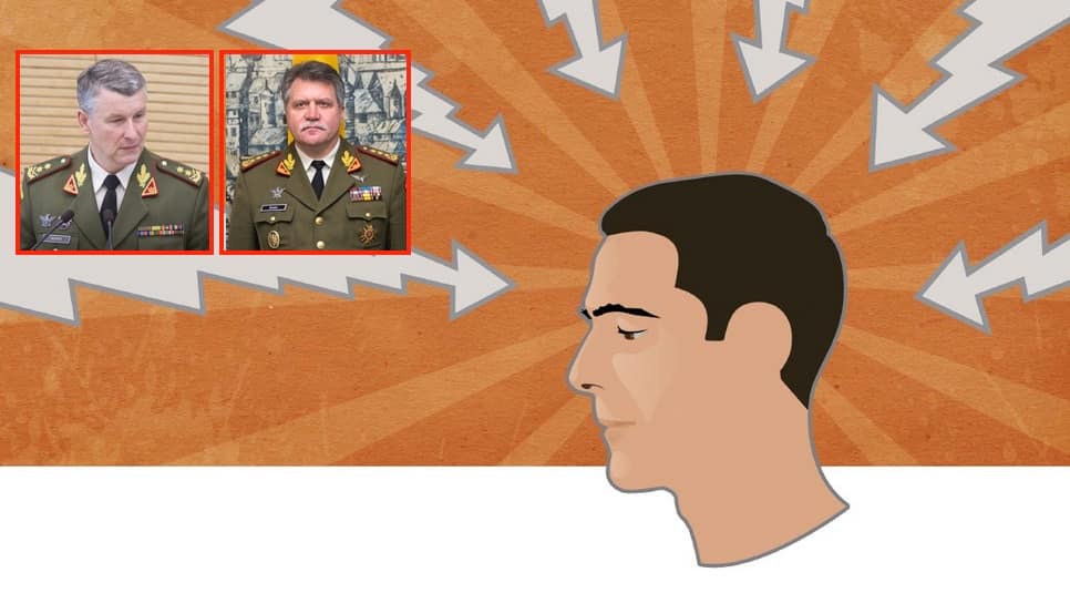 Raudoname kvadrate kairėje kandidatas būti naujuoju Lietuvos kariuomenės vadu Valdemaras Rupšys, dešiniau - kadenciją baigiantis kariuomenės vadas Jonas Vytautas Žukas.