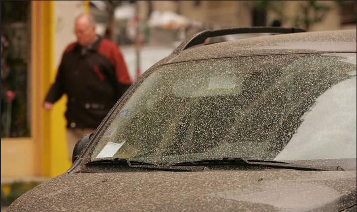 „Pieniškai raudono dangaus“ efektą ir padidėjusį purvo sluoksnį ant automobilių pietinėje šalies dalyje sukėlė iš Sacharos dykumos Afrikoje atpūstos smėlio dulkės. Suedkurier.de nuotr.