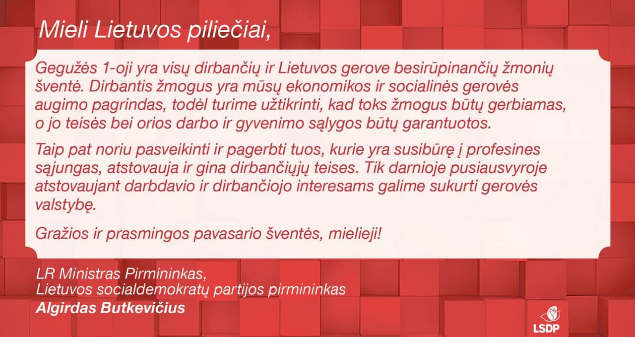 Socialdemokratai sveikina ir kviečia švęsti