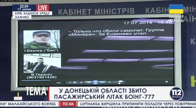 Paviešintas įrašas, kur sukilėliai kalbasi apie numuštą Malaizijos Boingą 777