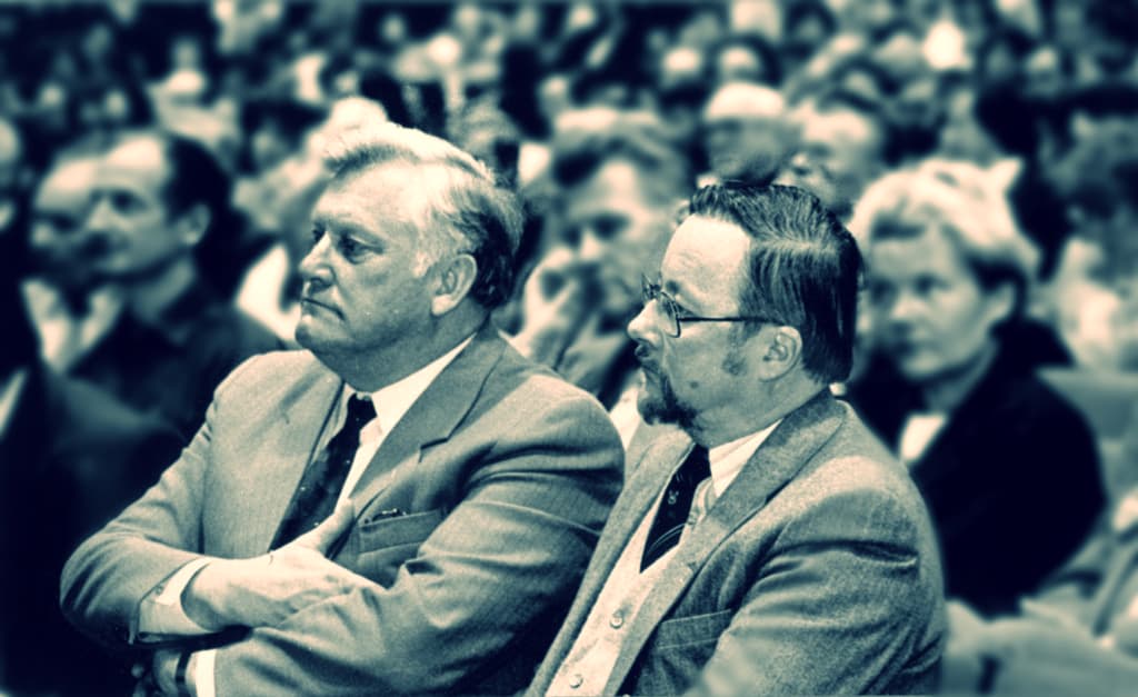 A. M. Brazauskas ir V. Landsbergis, Vilnius, 1990. Nuotr. Lietuvos centrinio valstybės archyvo