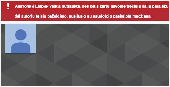 Ukrainos žurnalisto Anatolijaus Šary paskyra „youtube” užblokuota