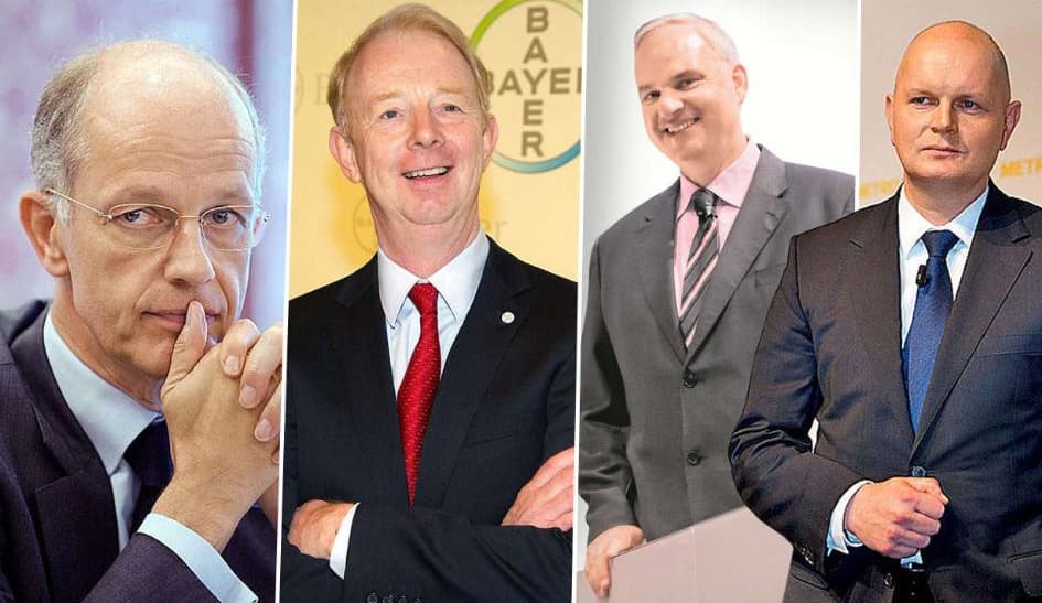 Kurt Bock (BASF), Marijn Dekkers (Bayer), Johannes Teyssen (E.on), Olaf Koch (Metro, v. l.)