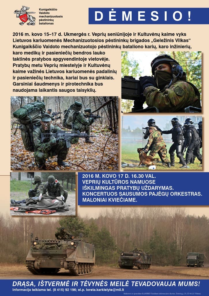 Vaidoto bataliono kariai dalyvaus jungtinėse pratybose Ukmergės rajone