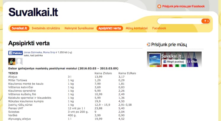 Internetinio portalo suvalkai.lt fragmentas.