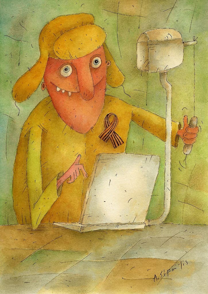 Konkurso nugalėtojų karikatūros.