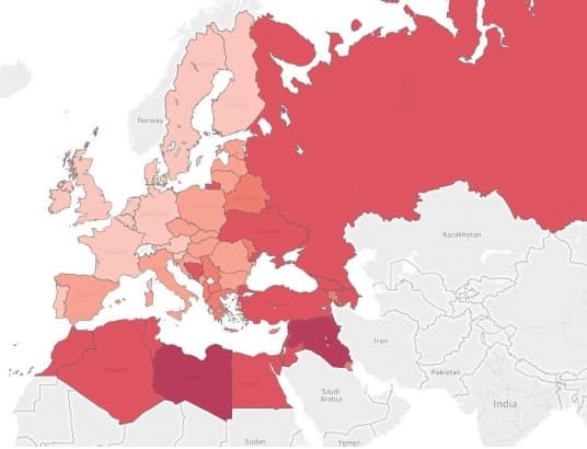 Labiausiai terorui pažeidžiamos Europos šalys. Ištrauka iš EP studijos apie ES kovos su terorizmu politiką.