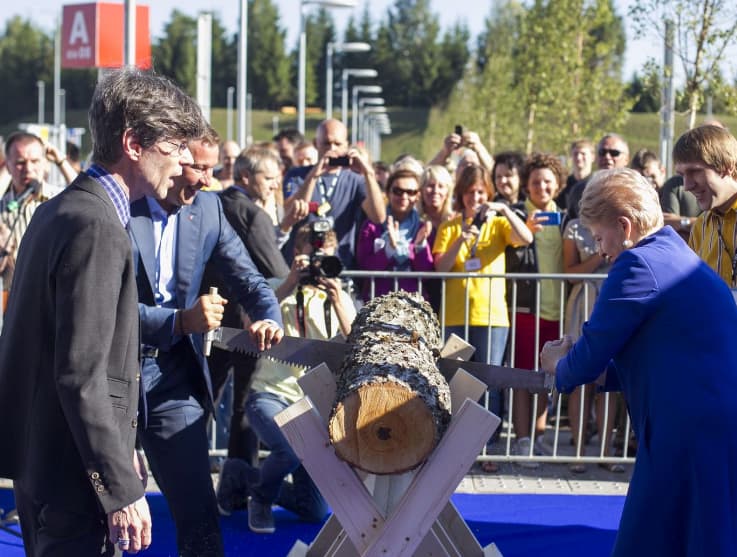 Prezidentė D. Grybauskaitė pielavoja Ikea rąstą.