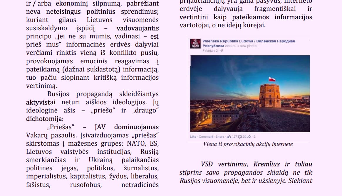 Vienos iš VSD grėsmių ataskaitos fragmentas