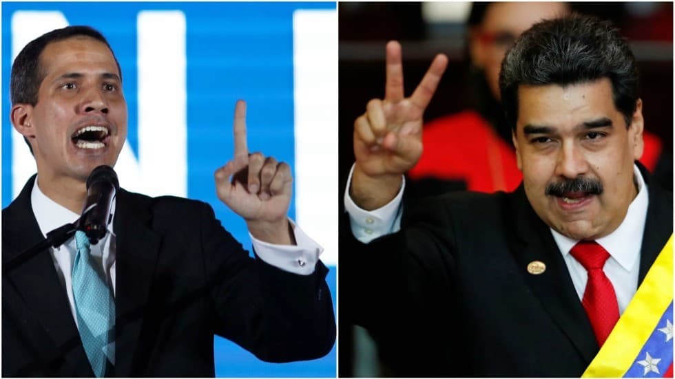 JAV statytinis Chuanas Gvaido (kairėje) ir konstituciškai išrinktas Venesuelos prezidentas Nikolasas Maduro.