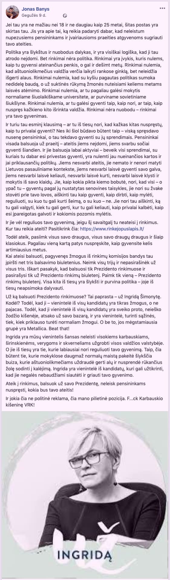 Pilietinė pozicija už Ingridą ir prieš nupezusius pensininkus
