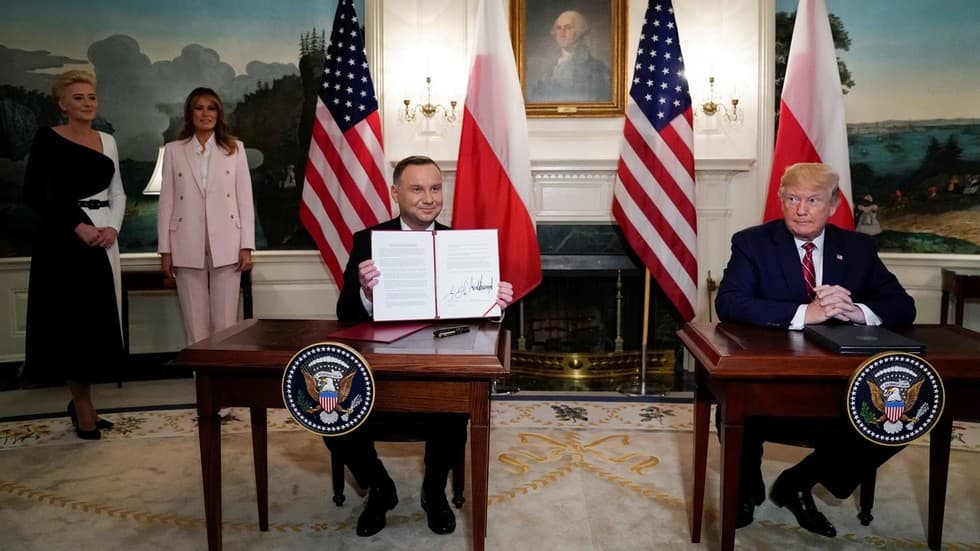 Lenkijos ir JAV prezidentai Andžejus Duda ir Donaldas Trampas.