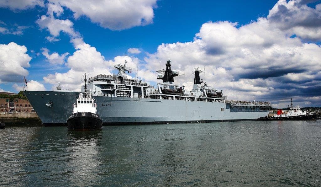 Pratyboms "Baltic Protector" vadovaujama iš Jungtinės Karalystės karališkojo karinio jūrų laivyno laivo „HMS Albion“. Jungtinės Karalystės karališkojo karinio jūrų laivyno nuotr.