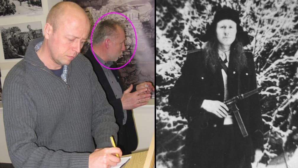 Vytas Lukšys (galva pažymėta violetiniu apskritimu). Kairėje – Lietuvos didvyris Antanas Kraujelis-Siaubūnas.
