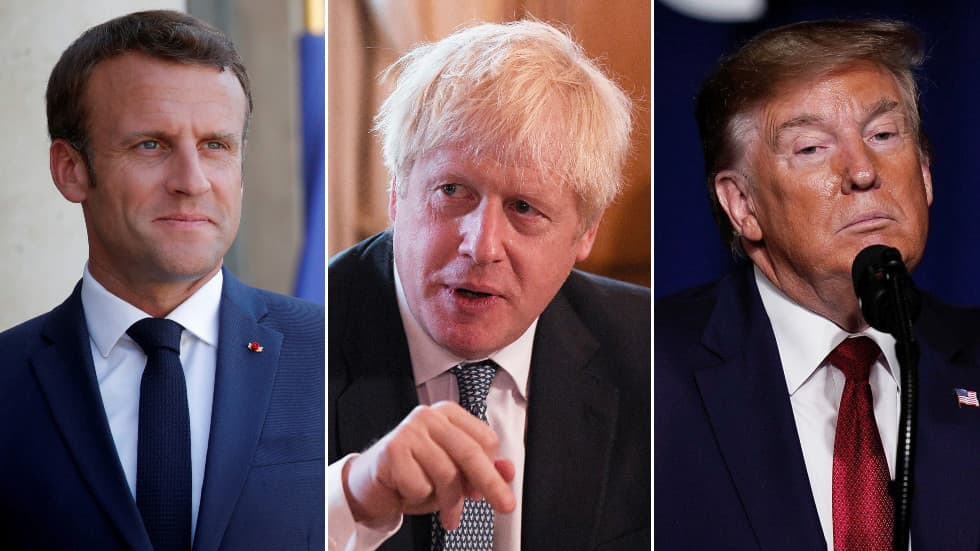 (Iš kairės.) Emanuelis Makronas, Borisas Džonsonas, Donaldas Trampas.