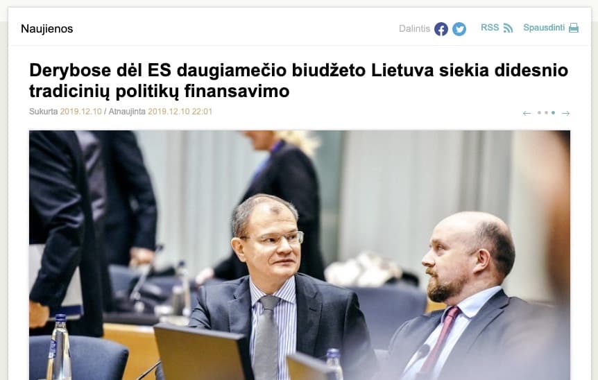 Derybose dėl ES daugiamečio biudžeto Lietuva siekia didesnio tradicinių politikų finansavimo