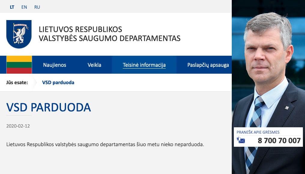 Kairėje - VSD internetinio tinklalapio fragmentas. Dešinėje - VSD lyderis Darius Jauniškis.