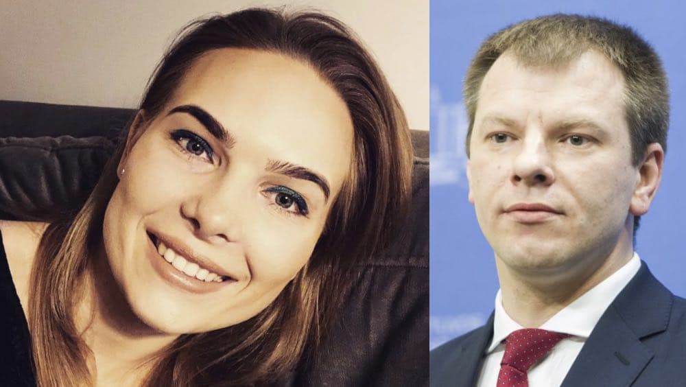 Finansų ministerijos Komunikacijos skyriaus Vyriausioji specialistė Gintarė Bazavičiūtė ir Finansų ministras Vilius Šapoka.