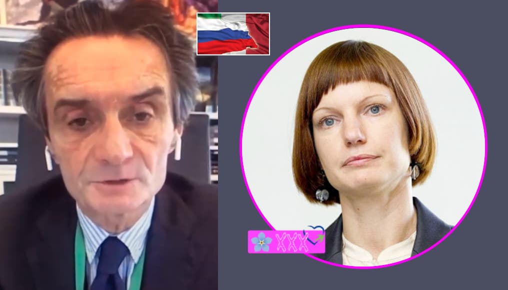 Lombardijos regiono gubernatorius Attilio Fontana. Dešinėje - viena garsiausių biudžetinių Lietuvos propagandisčių Monika Garbačiauskaitė-Budrienė.