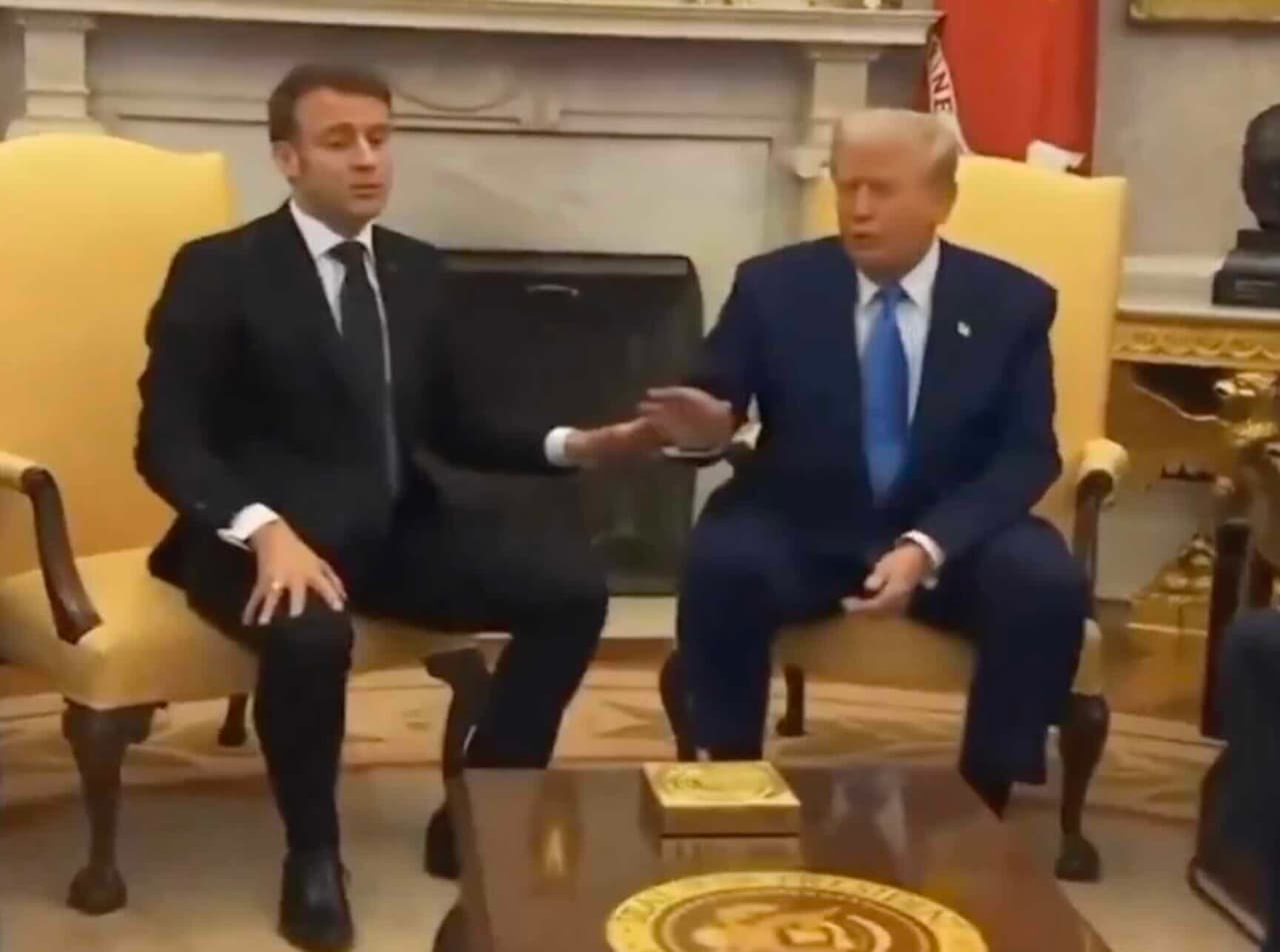 Makronas su Trampu susitikimo metu vienas kitam graibė ir tapšnojo kelėnas