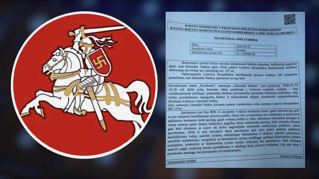 Dešinėje - policijos įkaltis, kairėje - dokumentas.