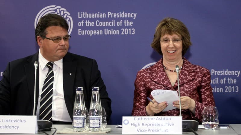 Lietuvos užsienio reikalų ministras Linas Linkevičius ir ES užsienio politikos vadovė Ketrina Ešton (Catherine Ashton). Gedimino Savickio (ELTA) nuotr.