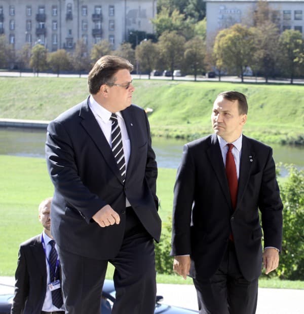 Lietuvos ir Lenkijos užsienio reikalų ministrai Linas Linkevičius ir Radoslavas Sikorskis. Gedimino Savickio (ELTA) nuotr.