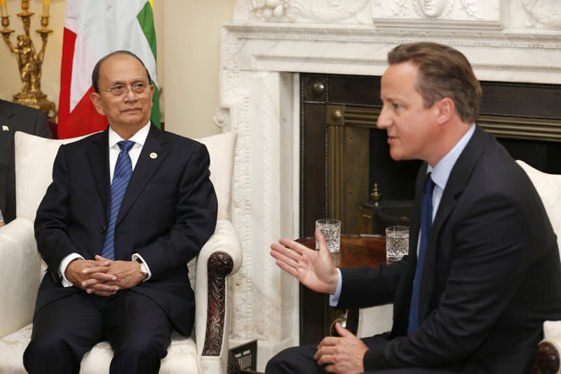 Mianmaro prezidentas Teinas Seinas ir Davidas Cameronas. EPA-ELTA nuotr.