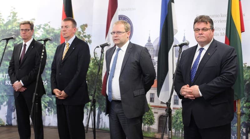 Guido Westerwelle, Edgaras Rinkevičius, Urmas Paetas, Linas Linkevičius. Martyno Ambrazo (ELTA) nuotr.